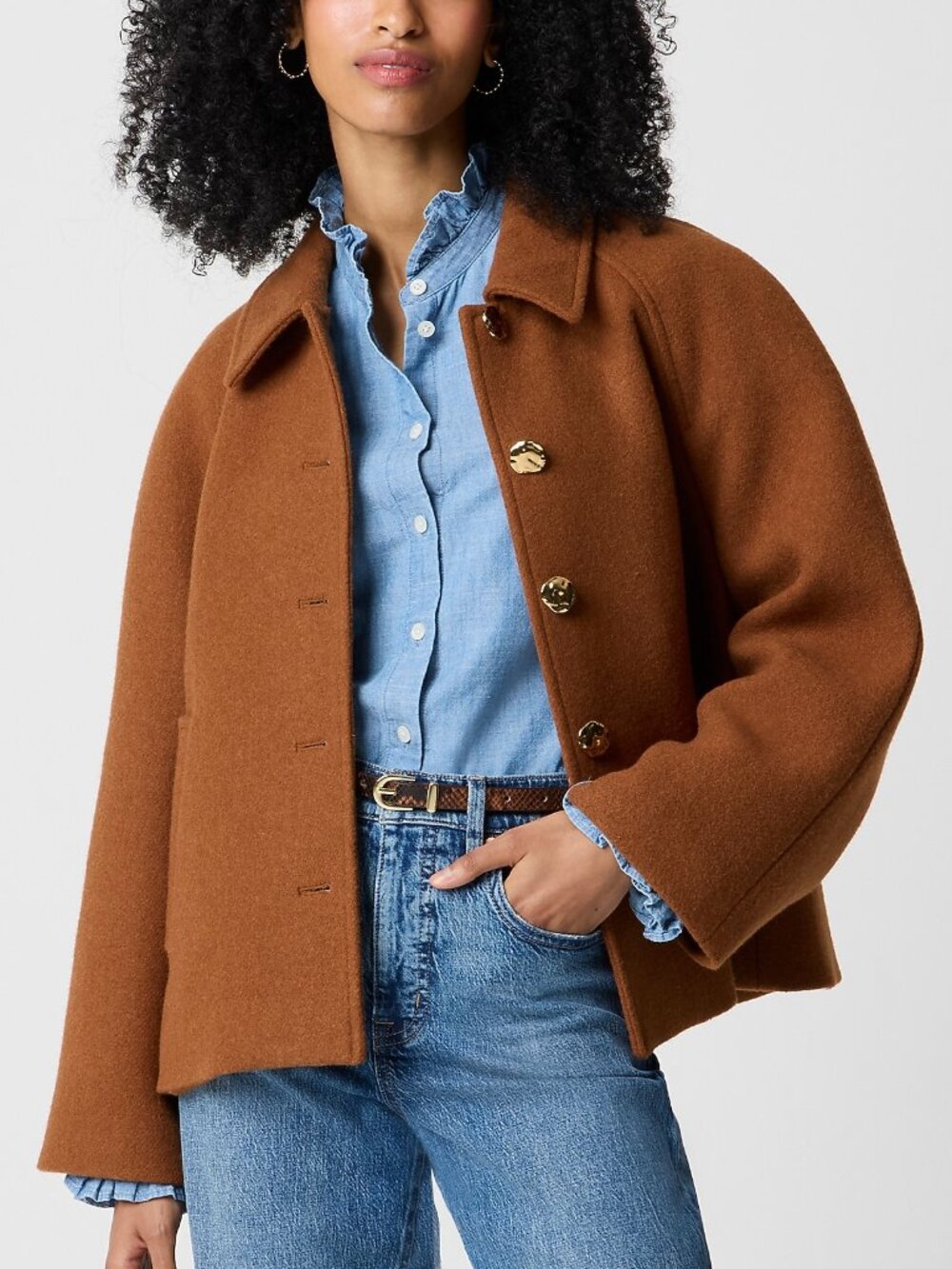 J.Crew Factory Cropped Wool-blend Swing Coat Mocha-latte